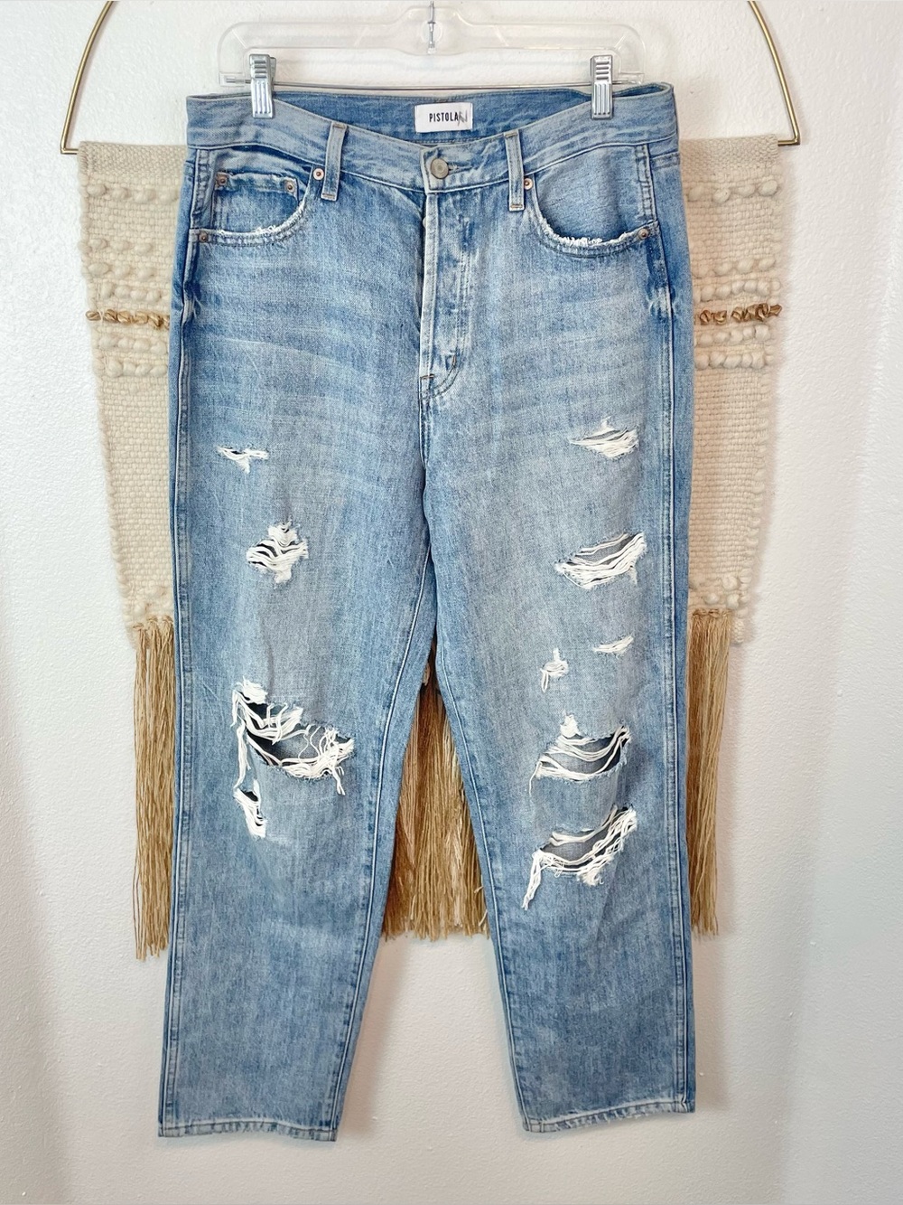 Pistola Baggy Light Blue Distressed Straight Womens Jeans 27